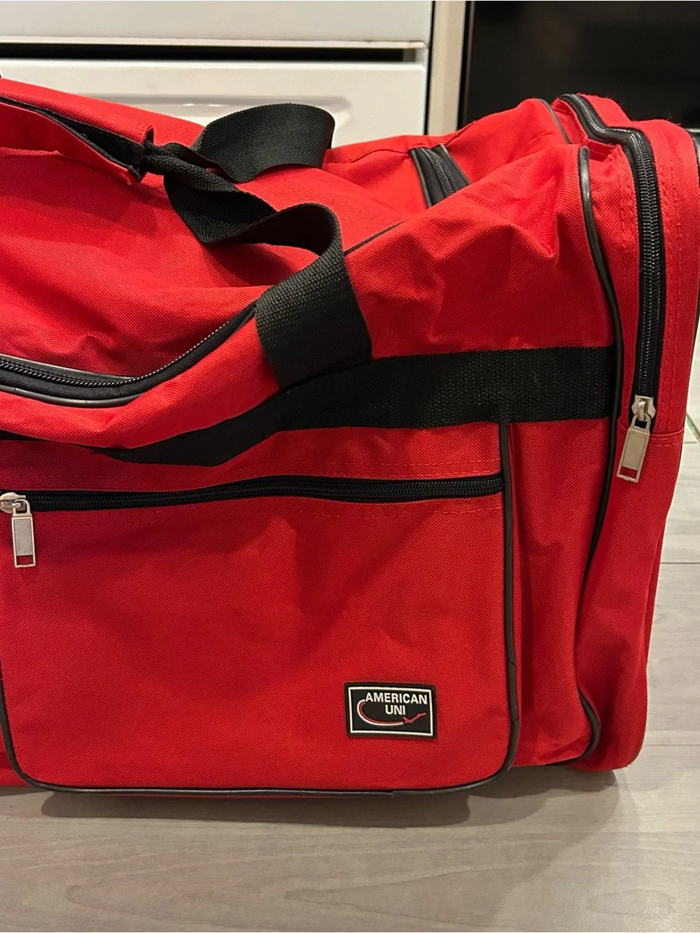 American Uni Large Red Duffel Bag Travel Gym Sports Luggage Multi Pocket 27”